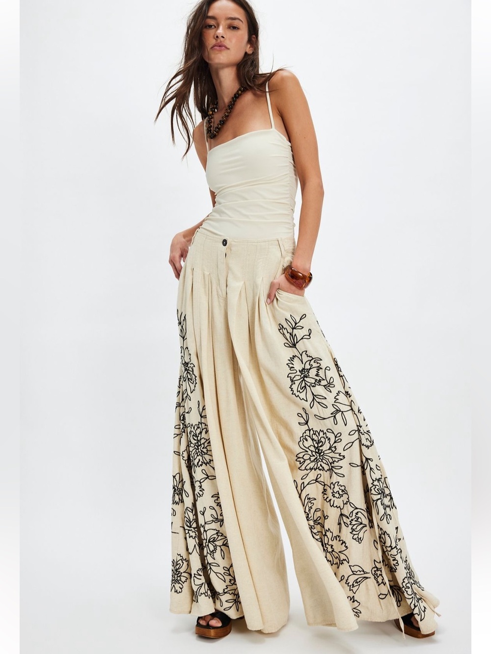 What you know embroidered wide-leg pants
